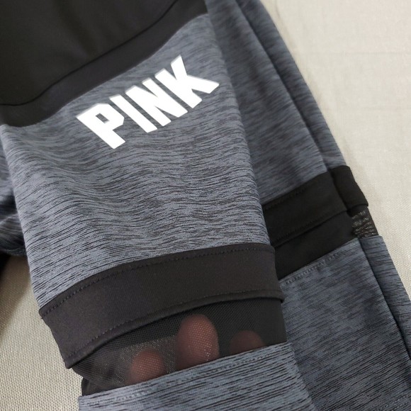 Victoria Secret Pink Yoga Gym Pants Lounge Pants 170/68A Small Black Gray Mesh - Picture 8 of 10